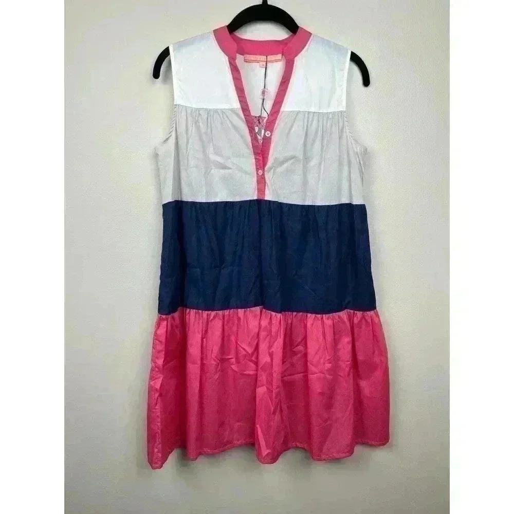 NWT Vilagallo Marcella Pink Blue and Grey Dress - size 36